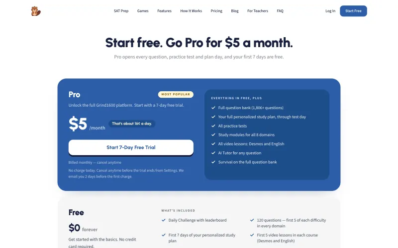 Pricing page with subscription plans