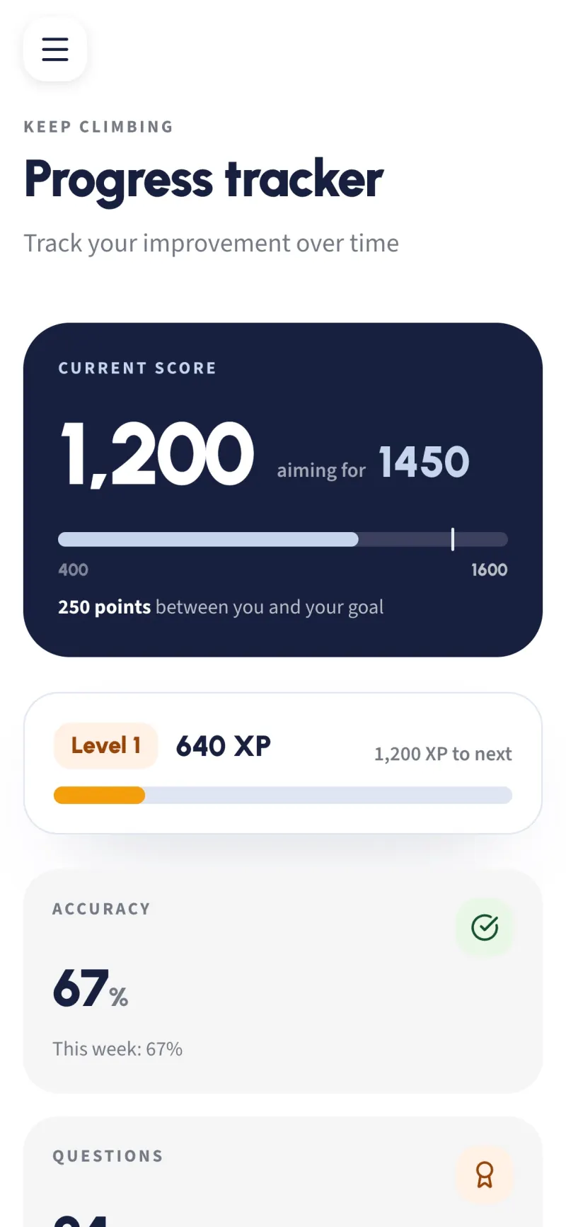 Grind1600 progress charts on a phone