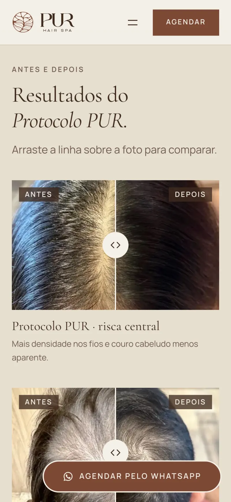 PUR Hair Spa before-and-after results on a phone