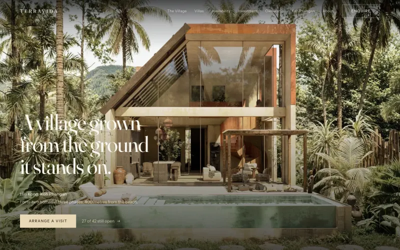 TerraVida homepage with a villa in the jungle